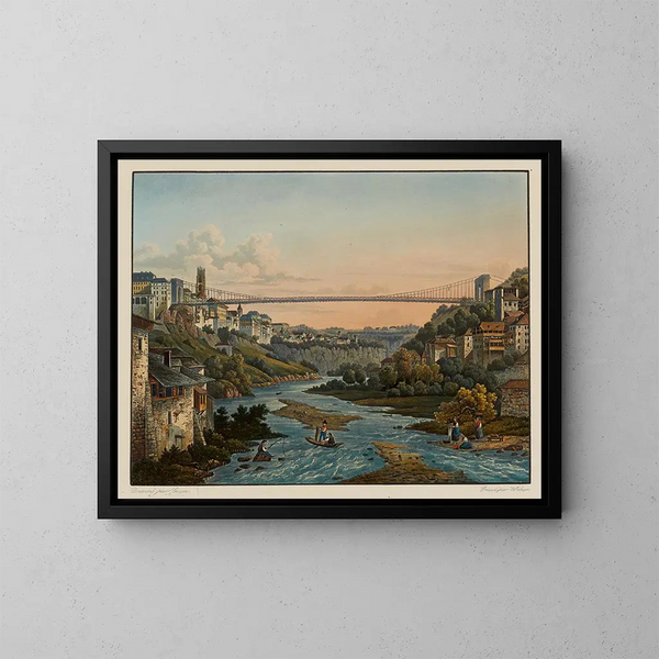 Vista di Friburgo e del ponte in ferro - Constantin Guise — quadro incorniciato alla parete