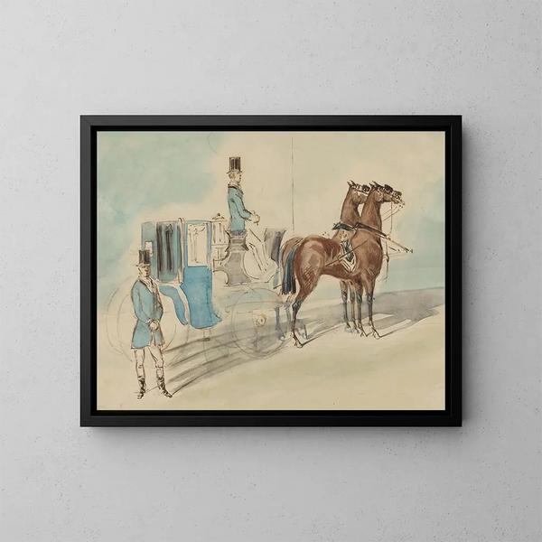 Auto con cocchiere e valletto in primavera - Constantin Guys — quadro incorniciato alla parete