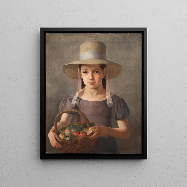 Una ragazza con frutta in un cesto - Constantin Hansen — quadro incorniciato alla parete