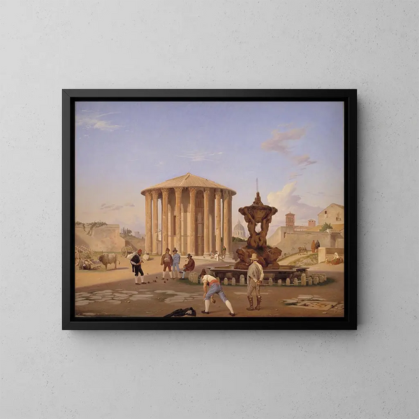 Piazza della Bocca della Verità con il cosiddetto tempio di Vesta a Roma - Constantin Hansen — quadro incorniciato alla parete