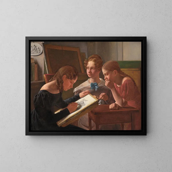 Tre giovani ragazze, le sorelle artiste Alvilde, Ida e Henriette - Constantin Hansen — quadro incorniciato alla parete