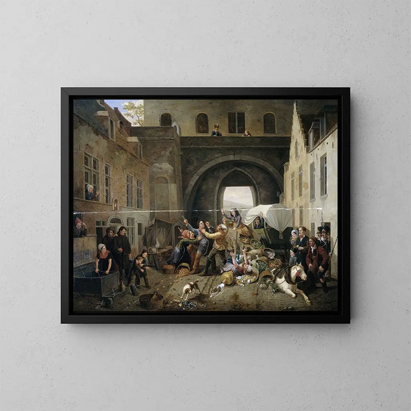 Una collisione alla porta di Hal a Bruxelles - Constantinus Fidelio Coene — quadro incorniciato alla parete