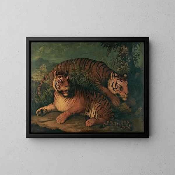 Un paesaggio con tigri del Bengala - Scuola Continentale — quadro incorniciato alla parete