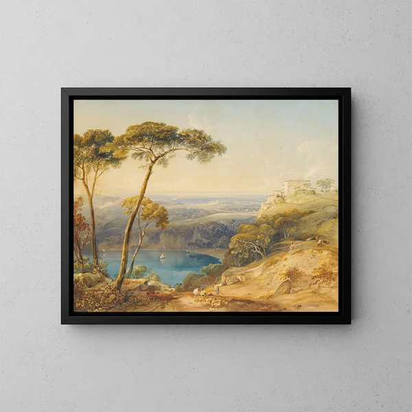 Lago Nemi con le paludi pontine sullo sfondo - Copley Fielding — quadro incorniciato alla parete
