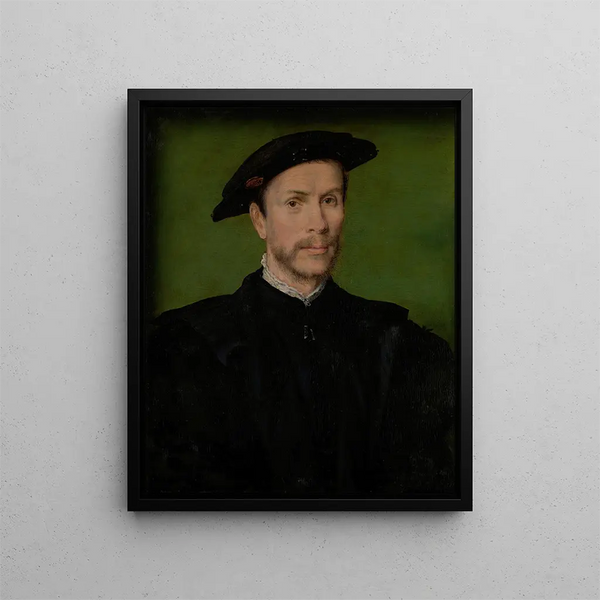 Ritratto di un uomo barbuto in nero - Corneille de Lyon — quadro incorniciato alla parete