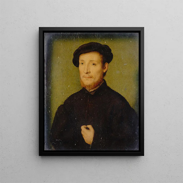 Ritratto di un uomo con la mano sul petto - Corneille de Lyon — quadro incorniciato alla parete