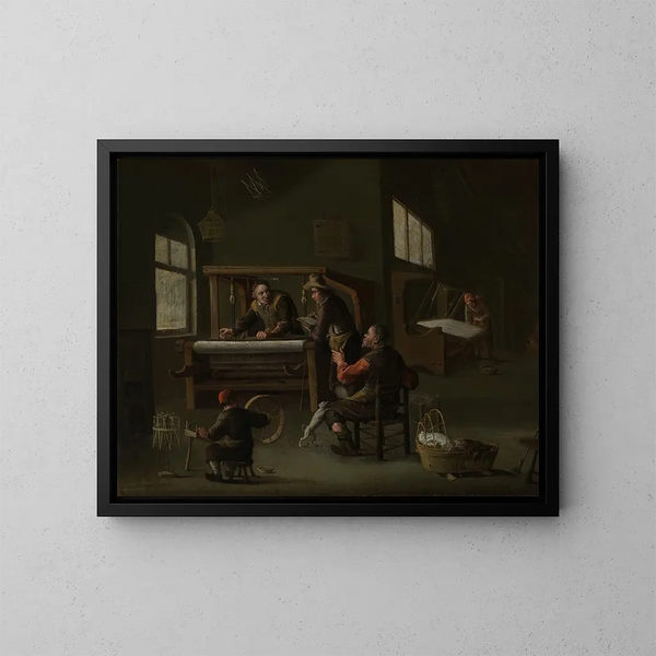 Interno di un laboratorio di tessitore - Cornelis Beelt — quadro incorniciato alla parete