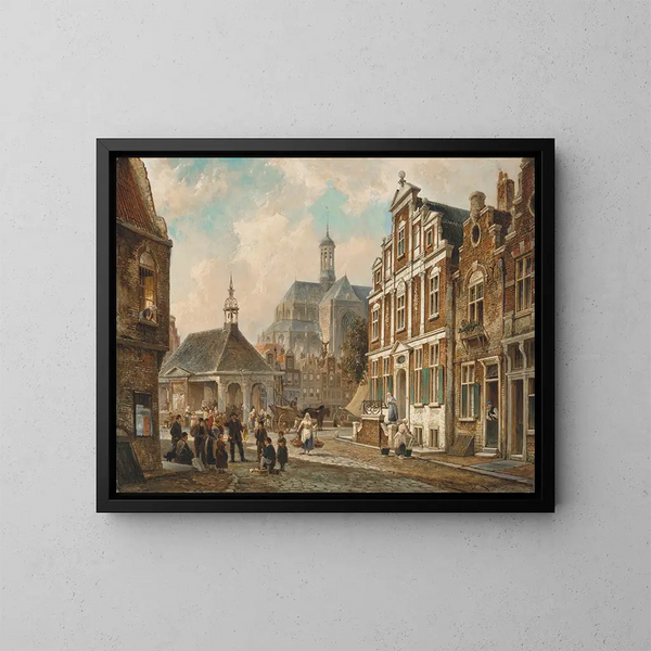 Il mercato del pesce a Groningen - Cornelis Christiaan Dommelshuizen — quadro incorniciato alla parete