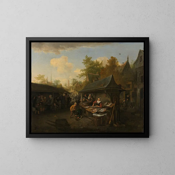 Mercato del pesce - Cornelis Dusart — quadro incorniciato alla parete