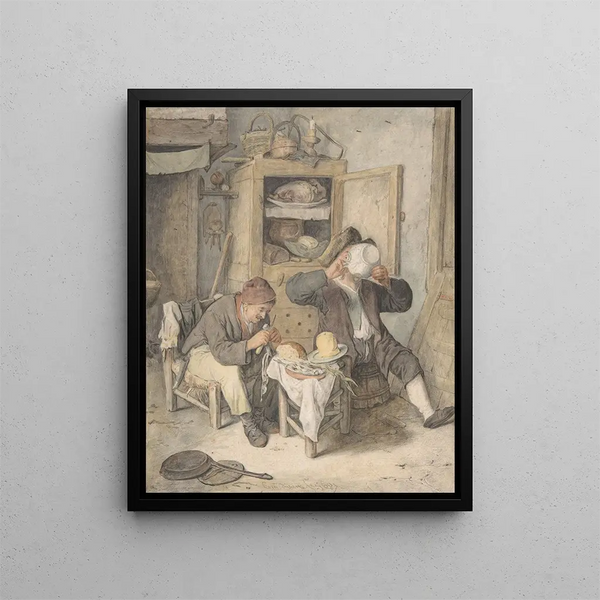 Scène di cucina - Cornelis Dusart — quadro incorniciato alla parete