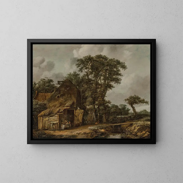 Un paesaggio con una fattoria vicino a un ruscello - Cornelis Gerritsz Decker — quadro incorniciato alla parete