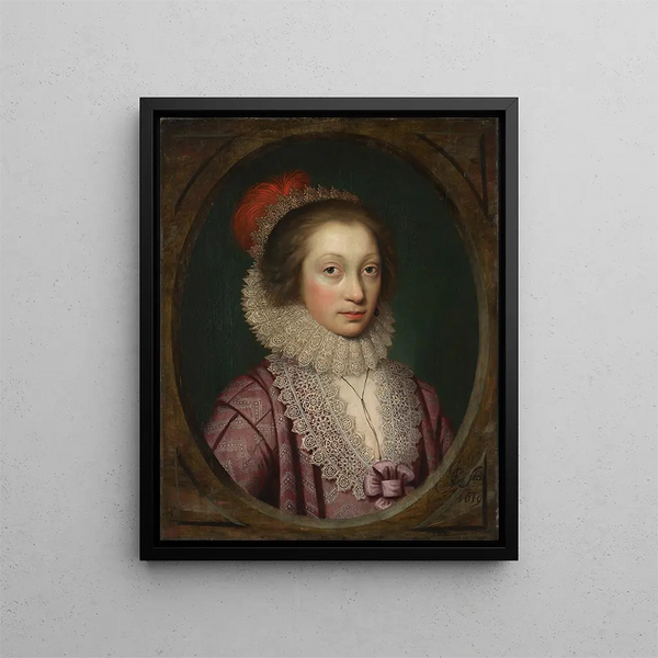 Ritratto di una donna, forse Elizabeth Boothby - Cornelis Jonson van Ceulen — quadro incorniciato alla parete