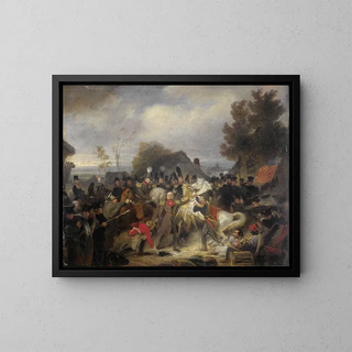 Il principe d'Orange che cambia il suo cavallo ferito durante l'impegno a Boutersem - Cornelis Kruseman — quadro incorniciato alla parete