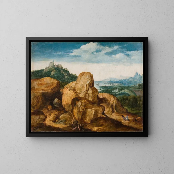 Paesaggio con la Fuga in Egitto - Cornelis Massijs — quadro incorniciato alla parete
