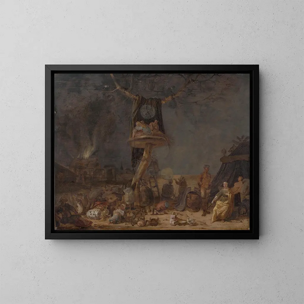 Allégorie della Pazienza - Cornelis Saftleven — quadro incorniciato alla parete