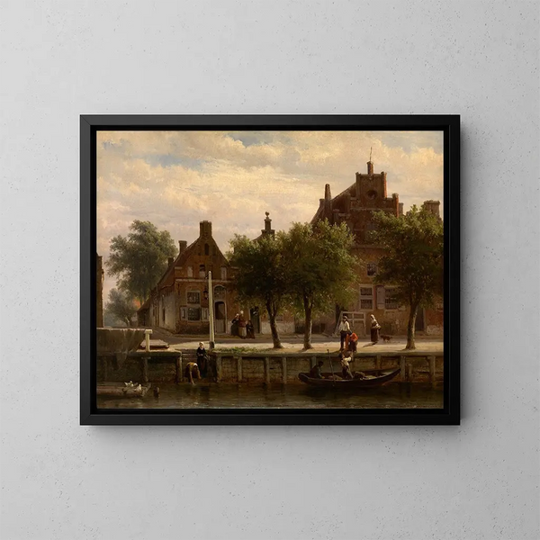 Vista del porto di Hasselt, Overijssel - Cornelis Springer — quadro incorniciato alla parete