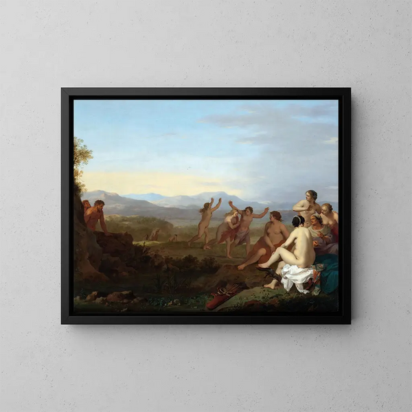 Satiri che spiano le ninfe - Cornelis van Poelenburch — quadro incorniciato alla parete
