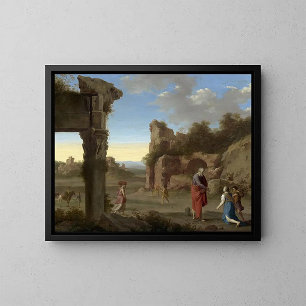 Il profeta Eliseo e la vedova di Sarepta - Cornelis van Poelenburch — quadro incorniciato alla parete