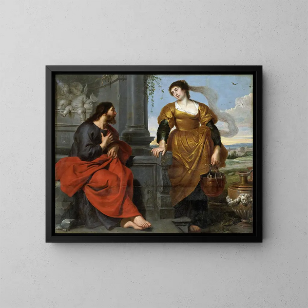 Il Cristo e la donna samaritana - Cornelis de Vos — quadro incorniciato alla parete