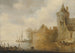 Paesaggio fluviale con una torre e edifici di un villaggio dietro un muro - Cornelis van der Schalcke — vista dell’opera