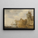 Paesaggio fluviale con una torre e edifici di un villaggio dietro un muro - Cornelis van der Schalcke — quadro incorniciato alla parete