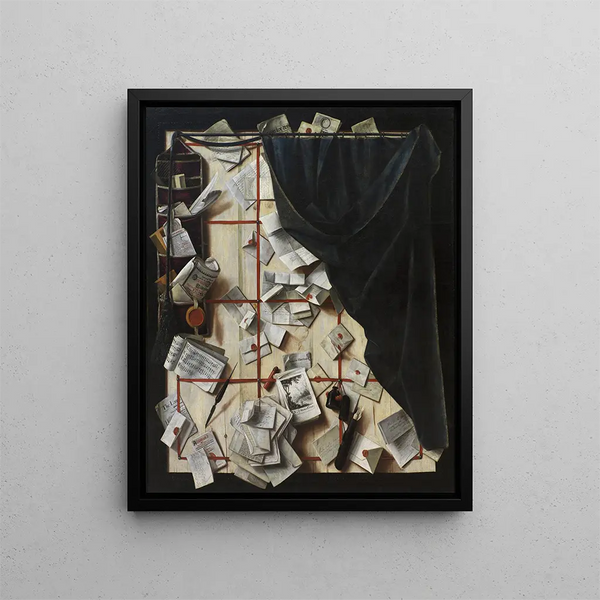 Trompe-l'œil con porta-lettere e libro di musica - Cornelius Norbertus Gijsbrechts — quadro incorniciato alla parete