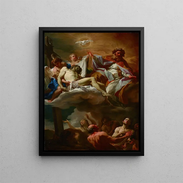 La Trinité con le anime del purgatorio - Corrado Giaquinto — quadro incorniciato alla parete