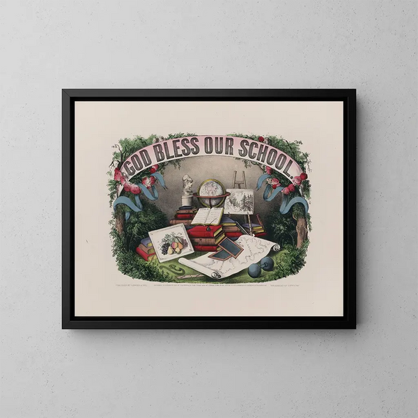 Dio benedica la nostra scuola - Currier & Ives — quadro incorniciato alla parete