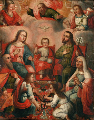 Cusco School - The family of Christ Child with the imprisoned soul of Divine Love.webp