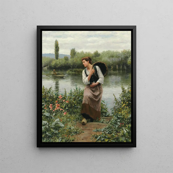 Una donna con una cesta - Daniel Ridgway Knight — quadro incorniciato alla parete