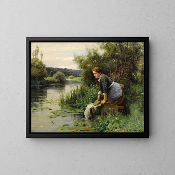 Lavatrice sul bordo dell'acqua - Daniel Ridgway Knight — quadro incorniciato alla parete