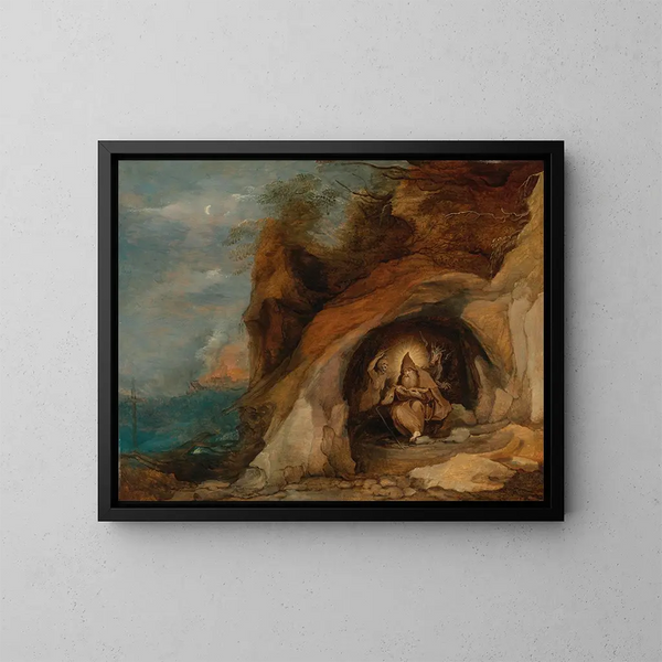 Paesaggio con la Tentazione di sant'Antonio - Daniel Seghers — quadro incorniciato alla parete
