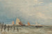 Bateaux di pesca olandesi in mare aperto con la Grote Kerk di Dordrecht in lontananza - David Cox — vista dell’opera
