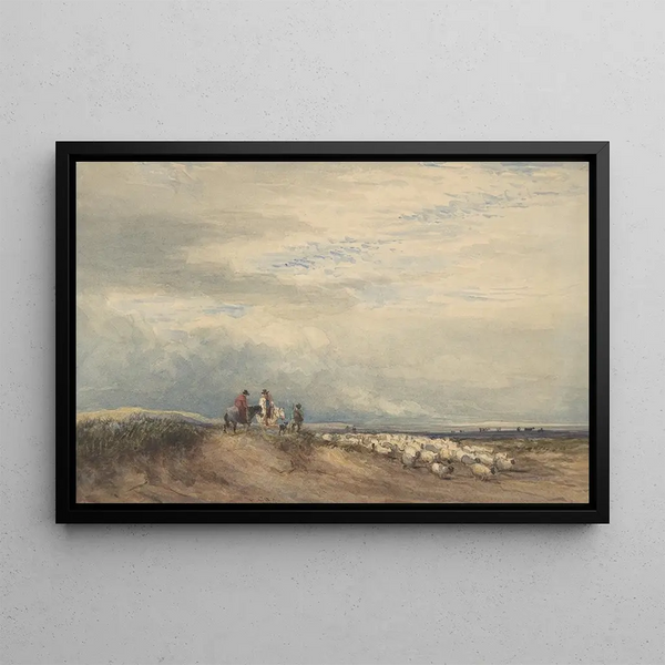 Cavalli con pecore vicino a un estuario - David Cox — quadro incorniciato alla parete