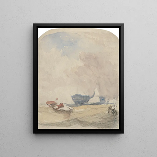 David Cox - Sea Study with Hulk Sailing Boat and Rowing Boat.webp
