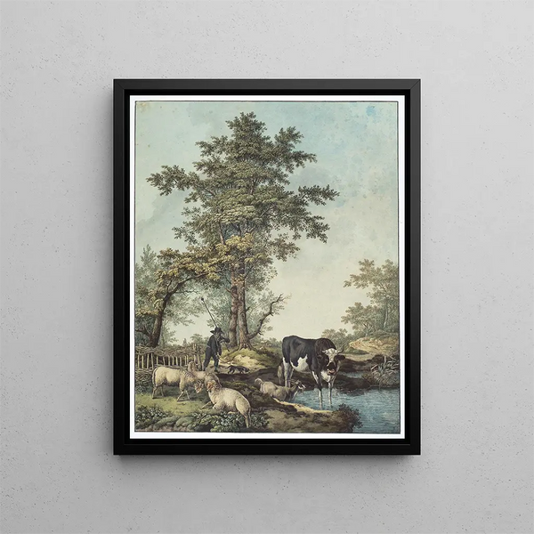Tre personaggi seduti e due personaggi in piedi in una stanza - David Humbert de Superville — quadro incorniciato alla parete