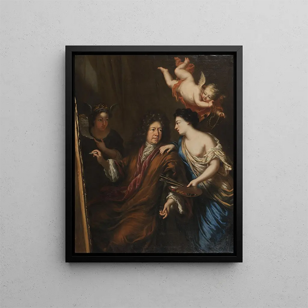 Autoritratto con allegorie - David Klöcker Ehrenstrahl — quadro incorniciato alla parete