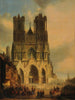 La façade della cattedrale di Reims con un corteo medievale e una processione in primo piano - David Roberts — vista dell’opera