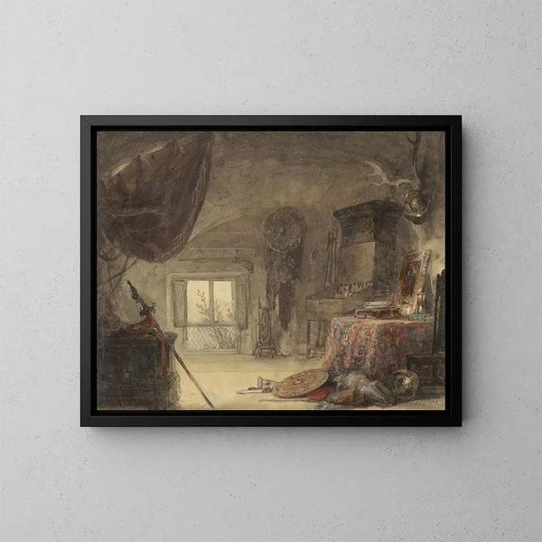 Atelier arredato in una soffitta - David Roberts — quadro incorniciato alla parete