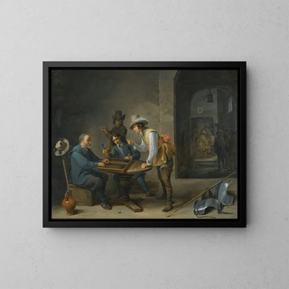 Una scena di guardia con giocatori di trictrac in primo piano - David Teniers il Giovane — quadro incorniciato alla parete