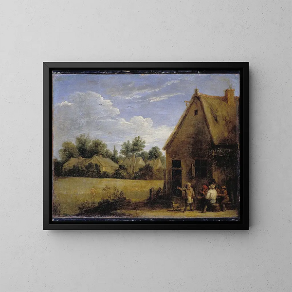 Cottage con contadini che giocano a carte - David Teniers il Giovane — quadro incorniciato alla parete