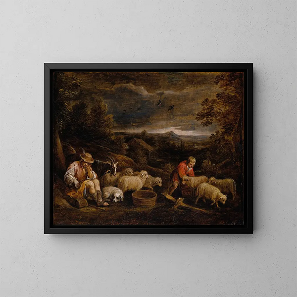Pastori e pecore - David Teniers il Giovane — quadro incorniciato alla parete