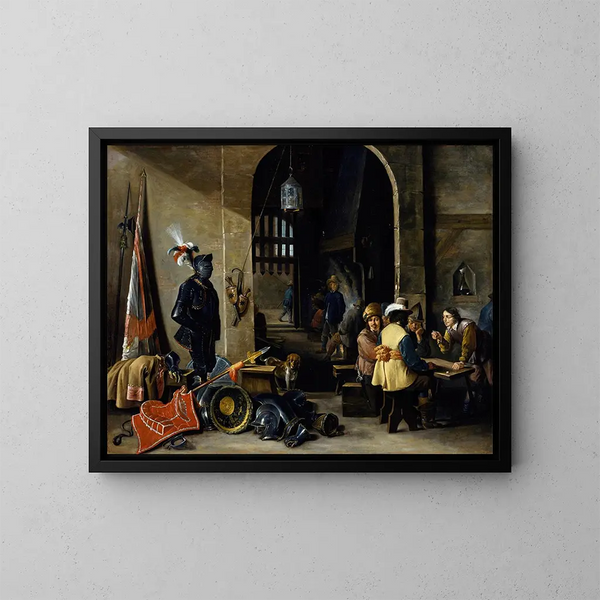 dei soldati che giocano a dadi - David Teniers il Giovane — quadro incorniciato alla parete