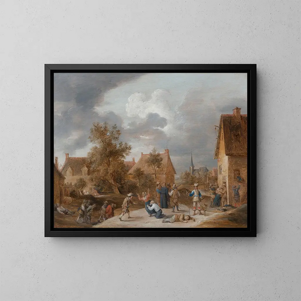 dei soldati che saccheggiano un villaggio - David Teniers il Giovane — quadro incorniciato alla parete