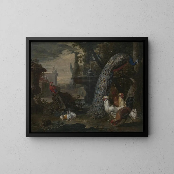 Animali in un giardino - David de Coninck — quadro incorniciato alla parete