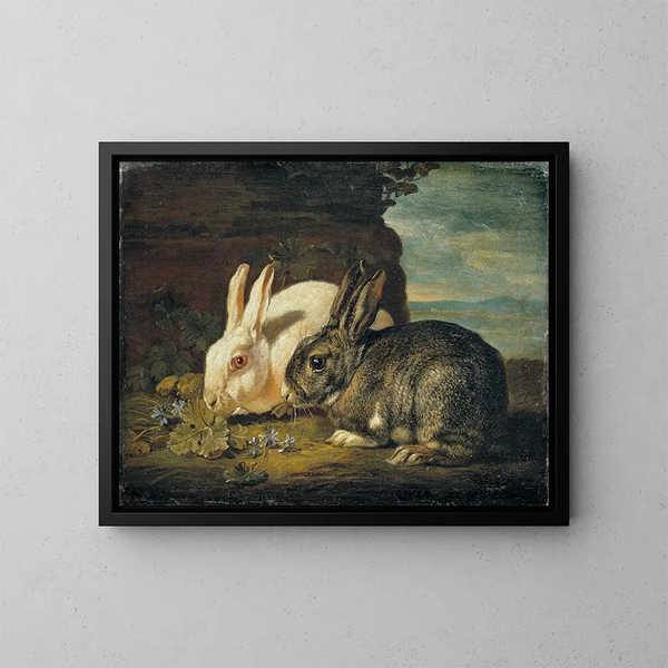 Due conigli - David de Coninck — quadro incorniciato alla parete