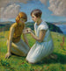 Due giovani ragazze con una farfalla - Harold Harvey — vista dell’opera
