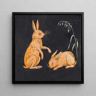 Deux lapins sur fond noir, esquisse décorative - P C Skovgaard