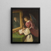 Ragazza con un angelo custode che scrive davanti a un ritratto dipinto del fondatore Ph. Merian - Dionys Ganter — quadro incorniciato alla parete