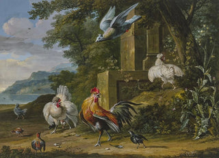 Dirck Dalens III - Ein Hahn und zwei Hennen mit ihren Jungen von einem Raubvogel berfallen.webp